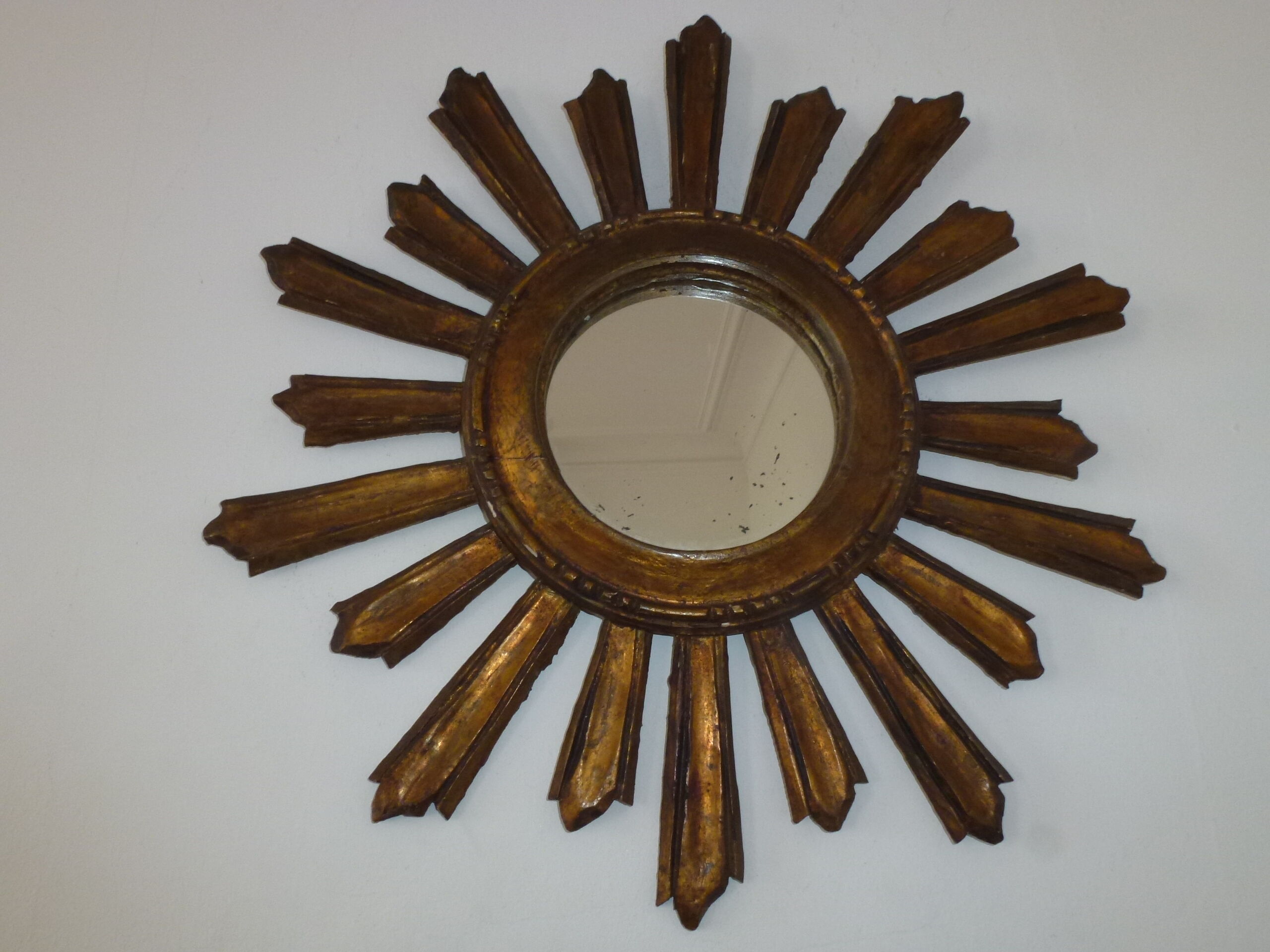 Old sun mirror gilded carved wood 50s-60s 49cm