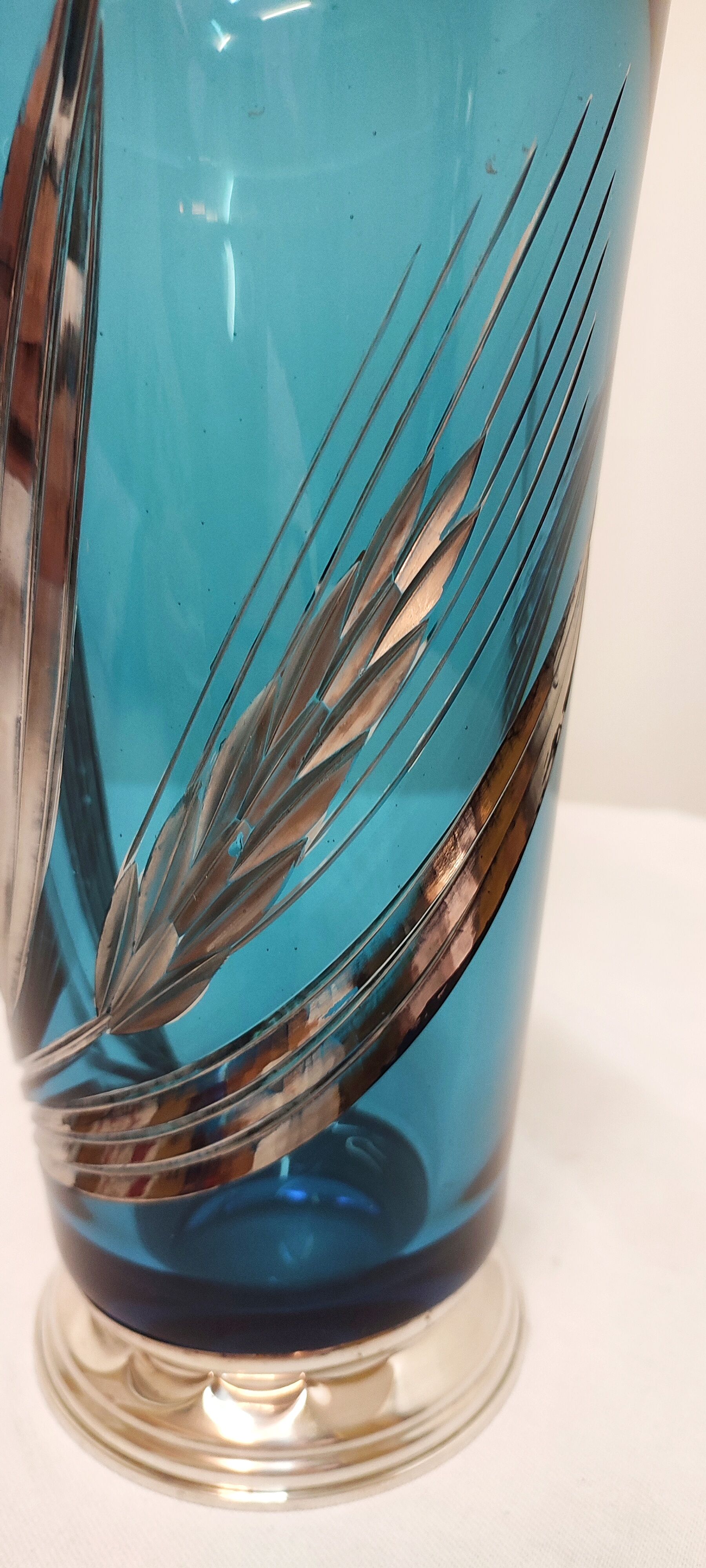 Blue and silver crystal vase. France 1950s.