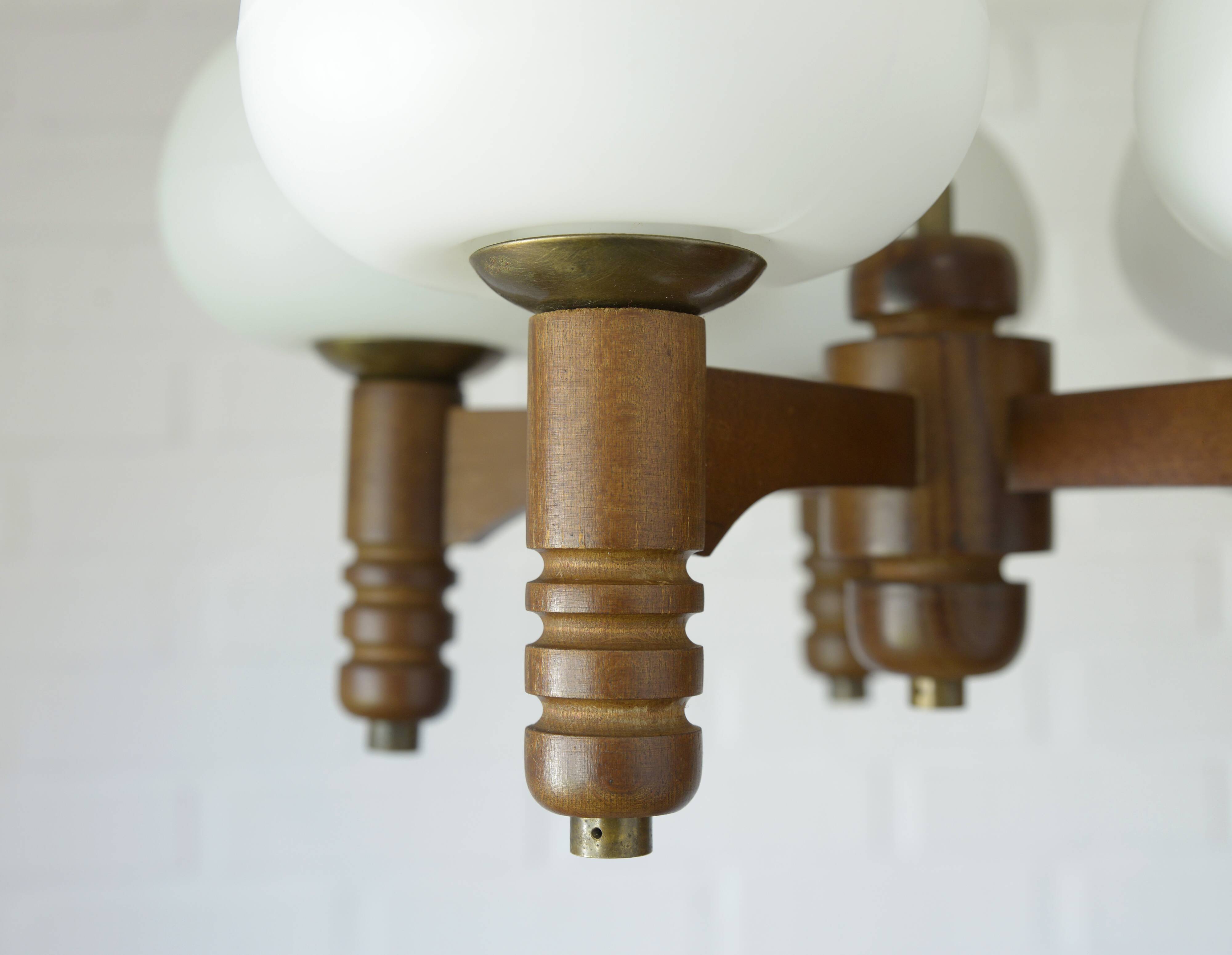 Vintage pendant lam rustic hanging mushroom chandelier wooden light 1970s