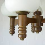 Vintage pendant lam rustic hanging mushroom chandelier wooden light 1970s