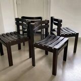Set of vintage design slat chairs