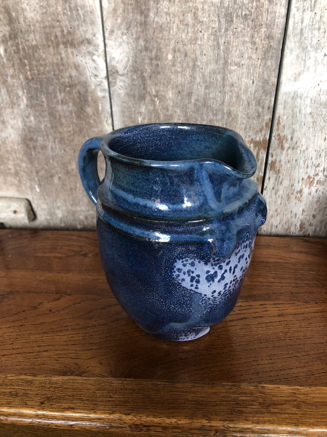 Old LAMOURA Pitcher La Combe De Bac Vintage Blue Enameled Stoneware #A764