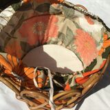 Sewing basket rattan round fabric vintage flowers