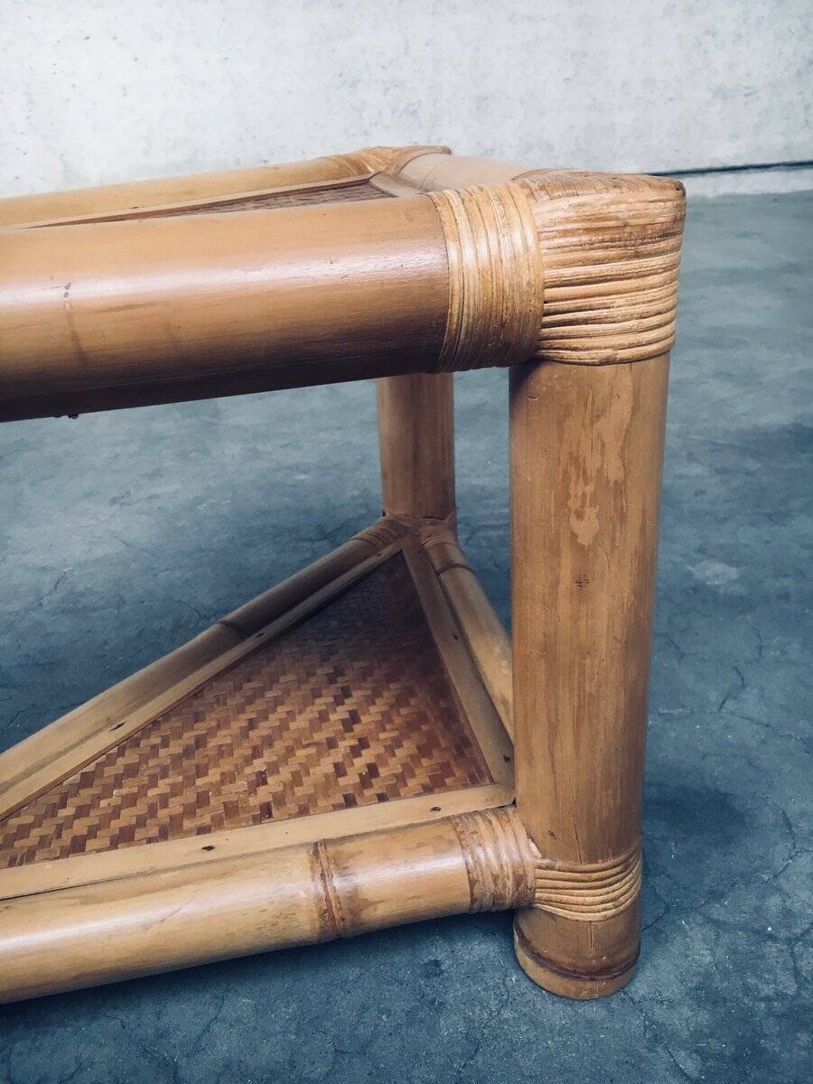 Handcrafted Bamboo Corner Table Set, 1970s, Set of 2