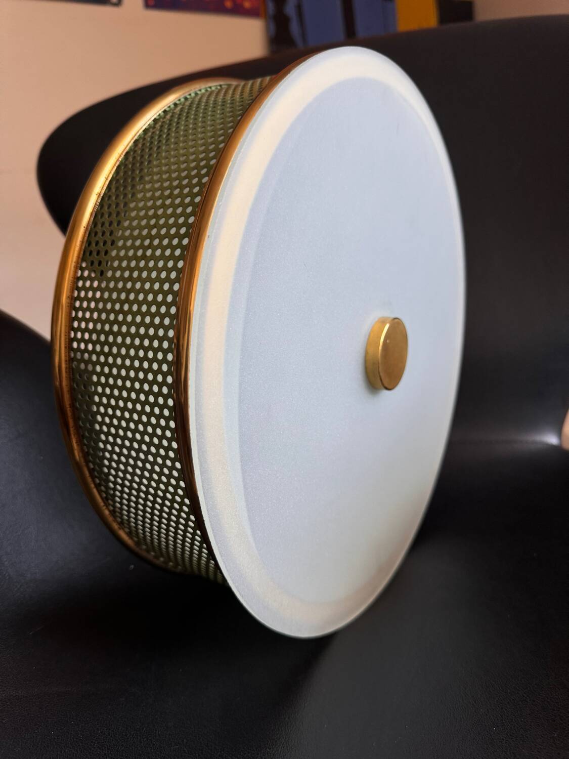 Lunel ceiling light / Porthole / Brass, perforated metal and glass