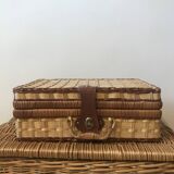 Wicker and blue gingham briefcase