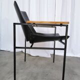 Vintage Niko Kralj Lounge Chair: Black Skai Leather & Wood Armrests