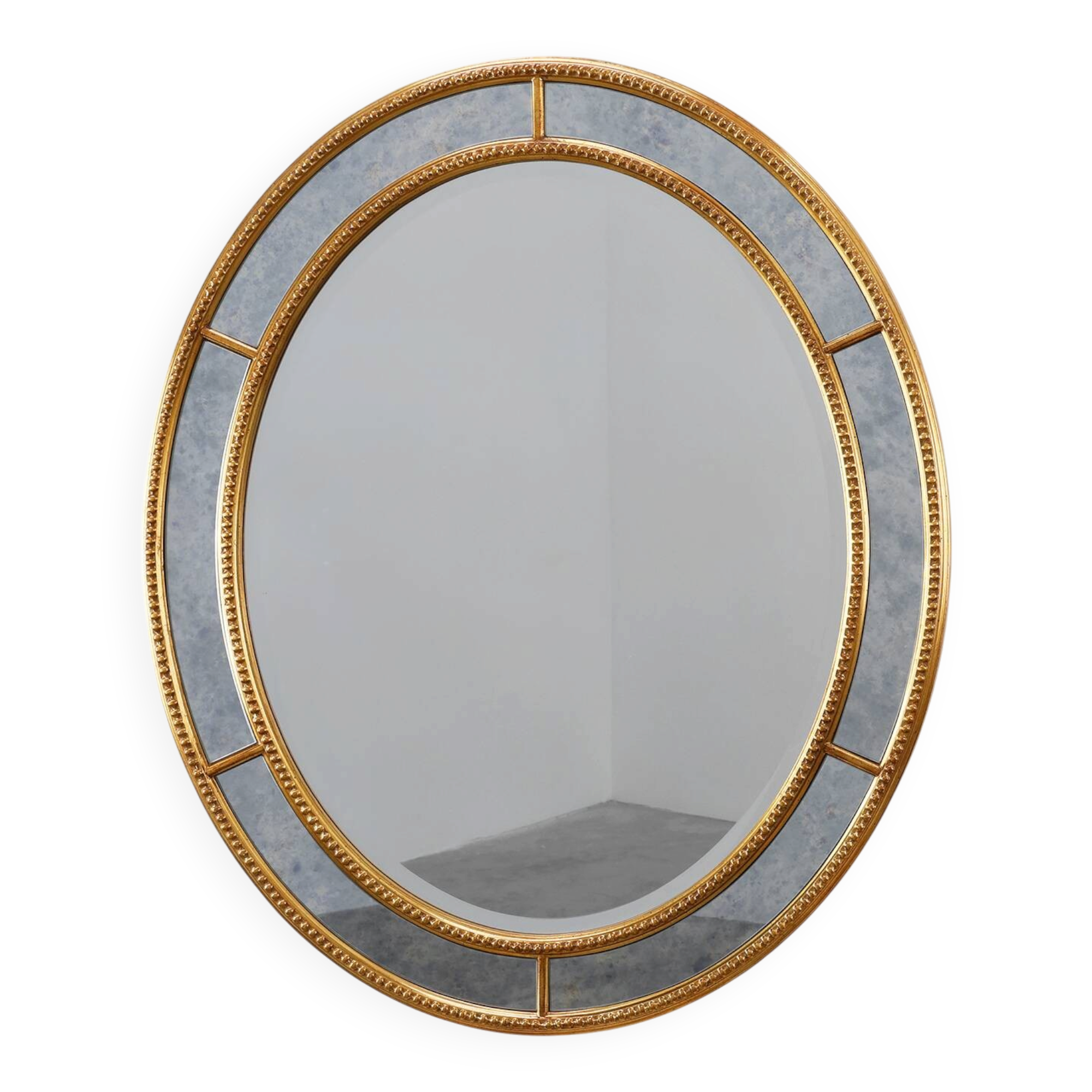 Mid-century gilt oval Mirror by Deknudt, Belgium 1980s