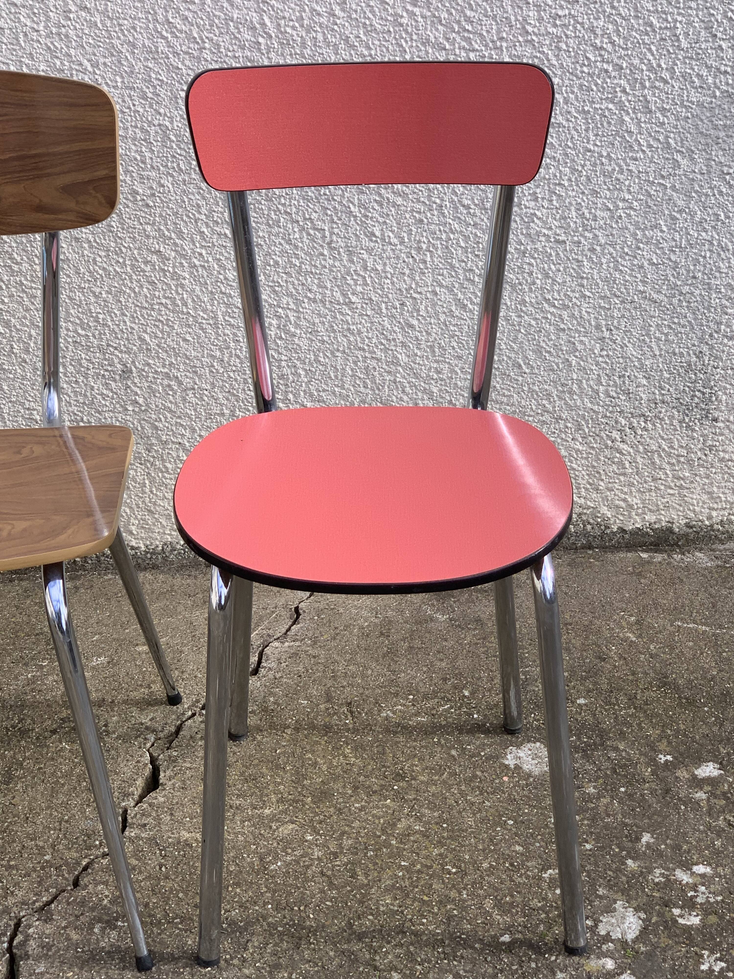 Mismatched formica chairs and stool 1960