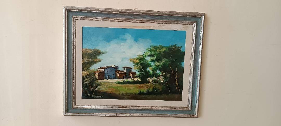 Landscape painting oil on canvas signed modanesi - canvas 70x50 cm - sabine countryside