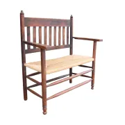 Antique Dutch wooden bench with woven seat