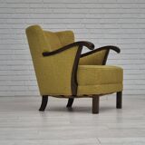 1950s, Danish vintage chair, light green cotton/wool fabric, beech wood.