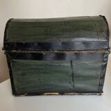 19th century popular art domed trunk box with dominoté paper and painted canvas