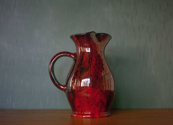 Pichet en terre cuite vernissé rouge sang de boeuf et noir, vase terre cuite, pichet vintage, cuisin