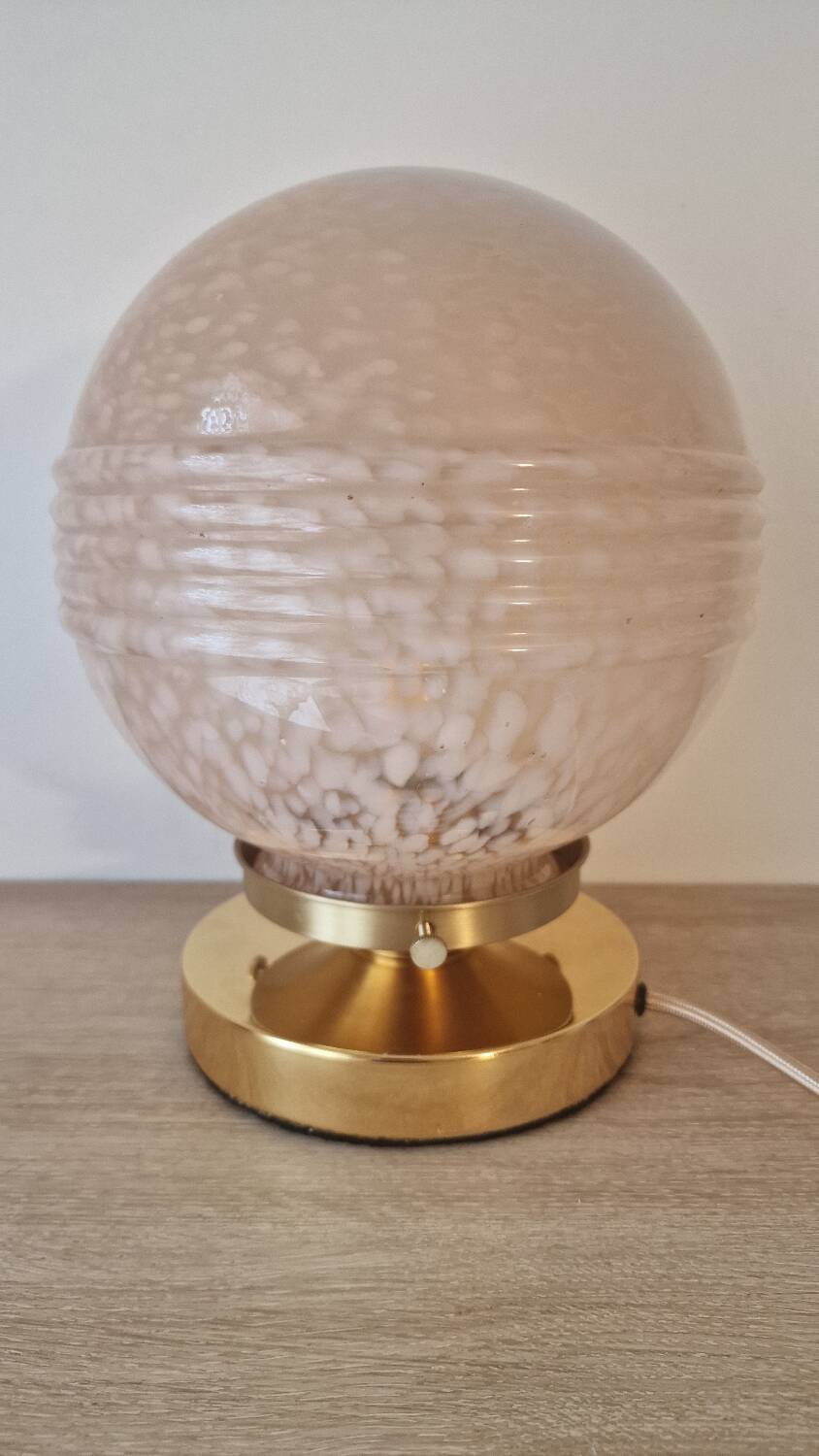 Pink Clichy glass globe in touch lamp