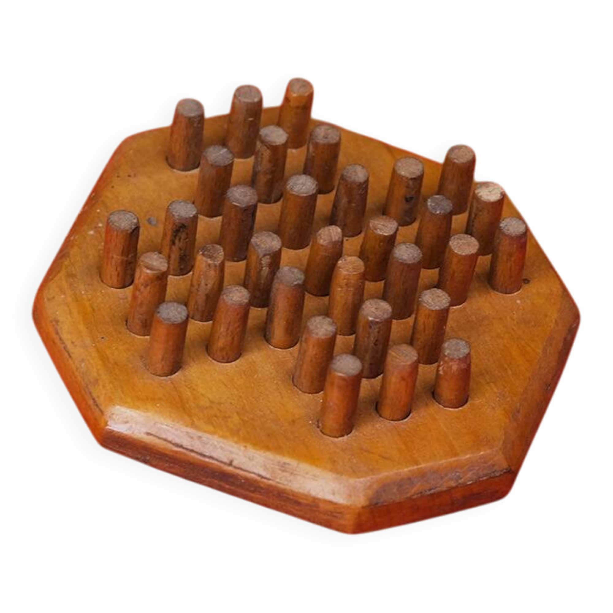 Wooden solitaire game, handcrafted, vintage