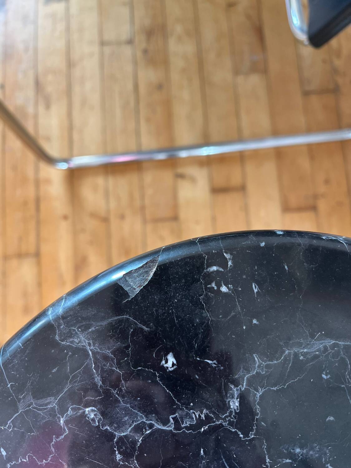 Vintage black marble bistro pedestal table