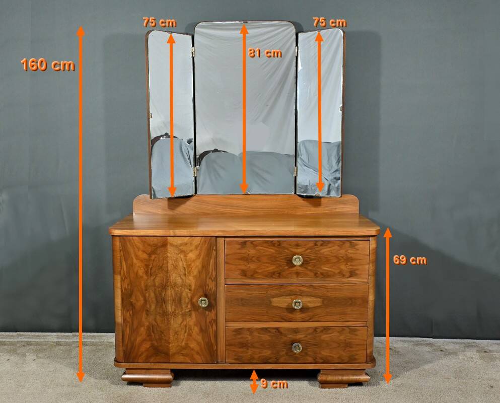 Walnut Veneer Hairdresser, Art Deco - 1930