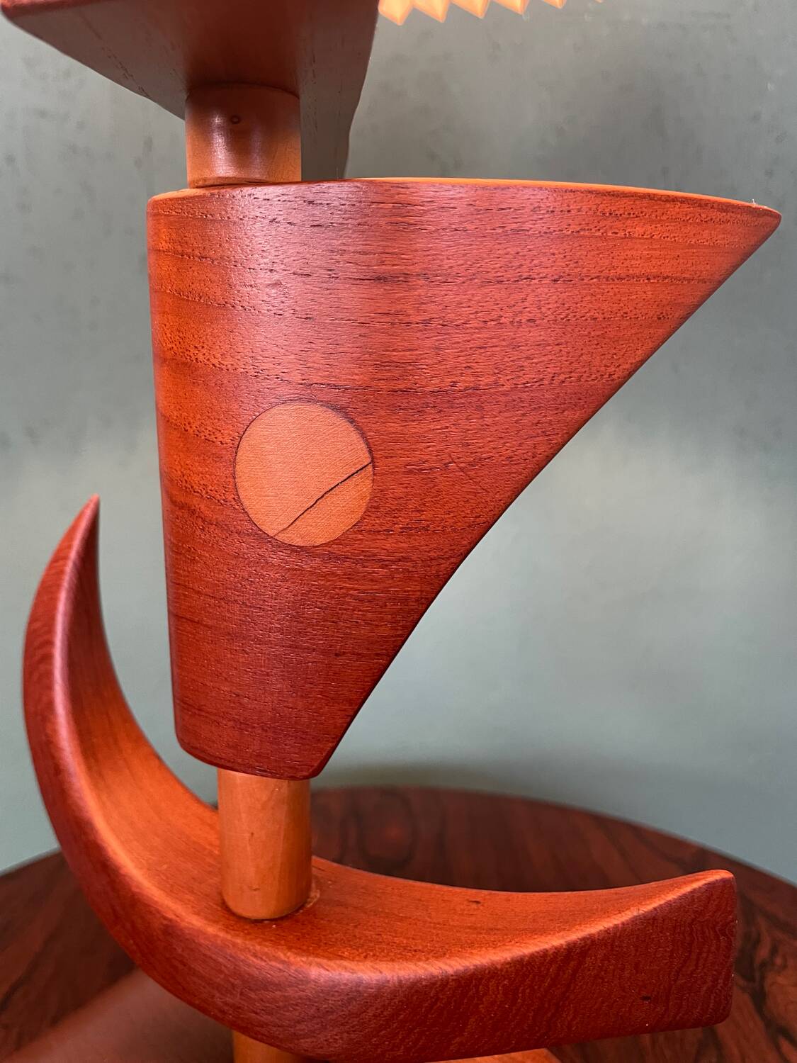 Vintage mid-century modern Danish sculptural teak table lamp