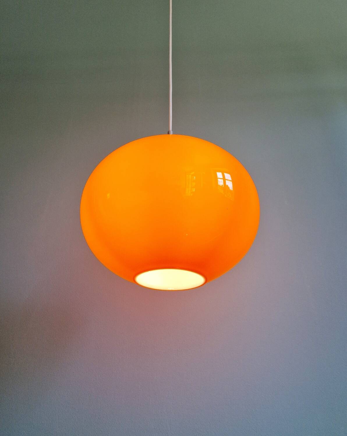 Large Space Age pendant light in orange opaline, 1960s-70s