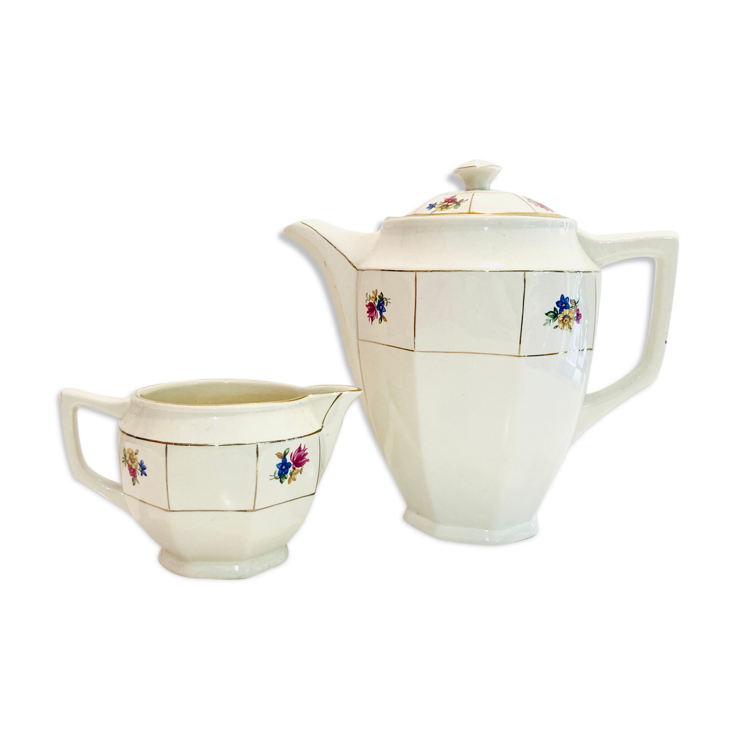 Teapot coffee maker & milk jar Sarreguemines france