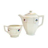 Teapot coffee maker & milk jar Sarreguemines france