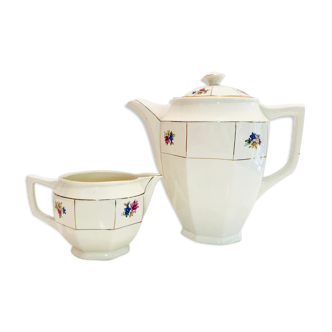 Teapot coffee maker & milk jar Sarreguemines france