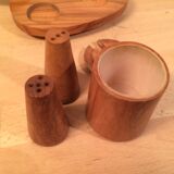 Servant salt pepper and mustard in olive wood, salt shaker