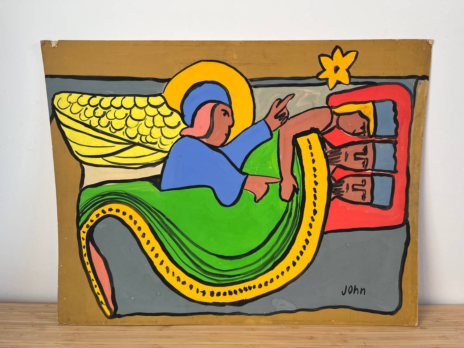 The angel Gabriel and the Magi, oil on paper signed John.