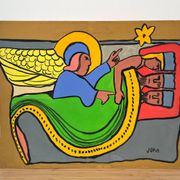 The angel Gabriel and the Magi, oil on paper signed John.