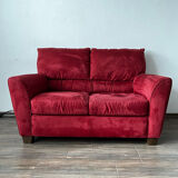 Vintage Red Velour Sofa, Ikea 1990s