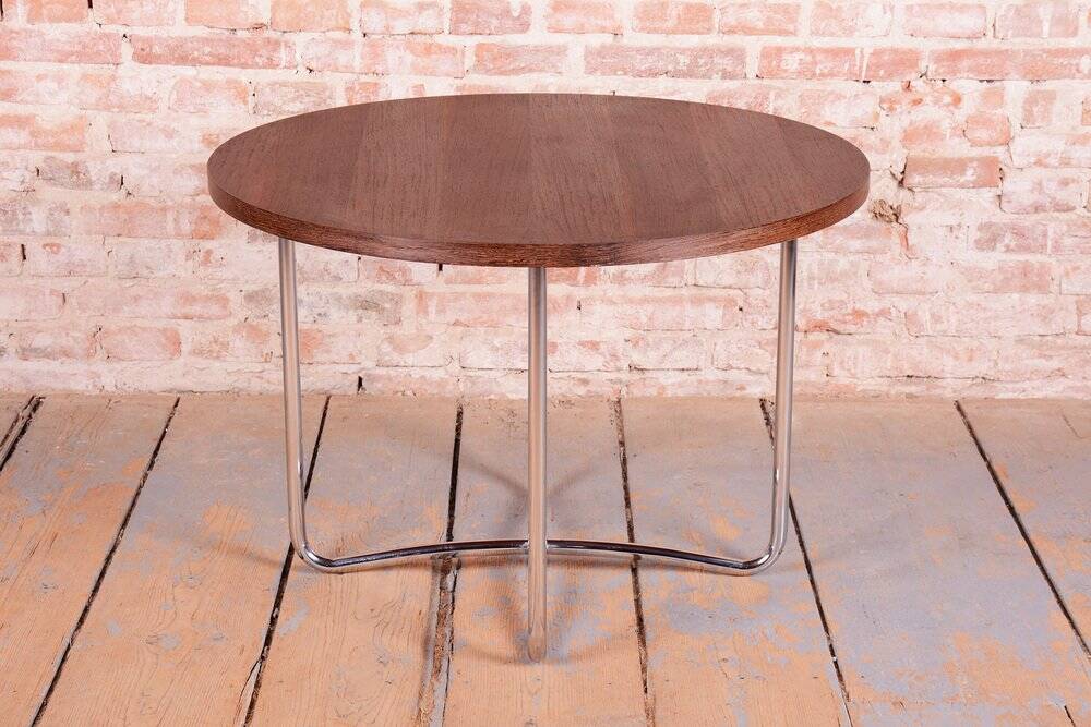 Bauhaus Round Coffee Table in Beech and Wenge, Czech, 1930s