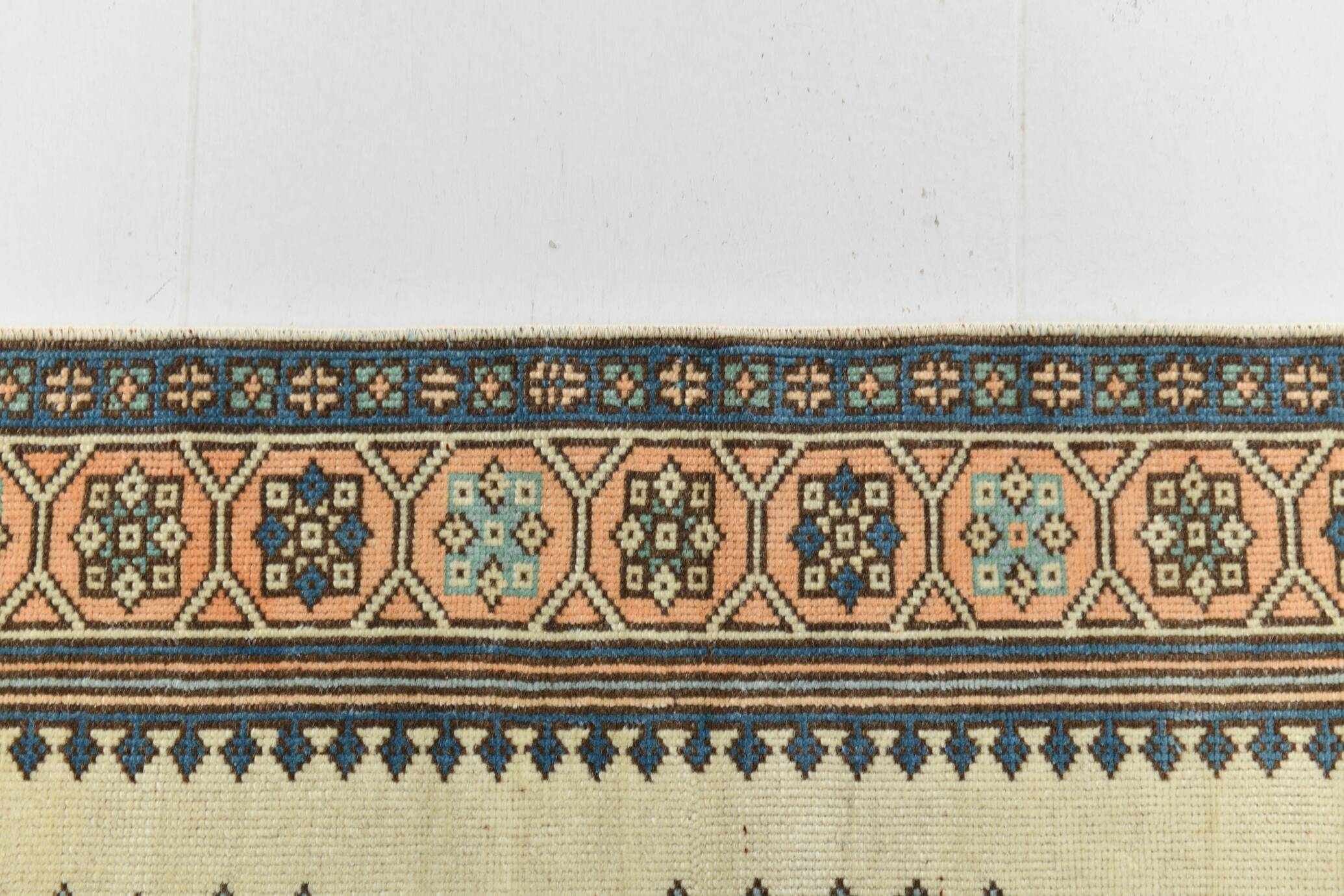 2x11 shades of cream blue oushak runner rug