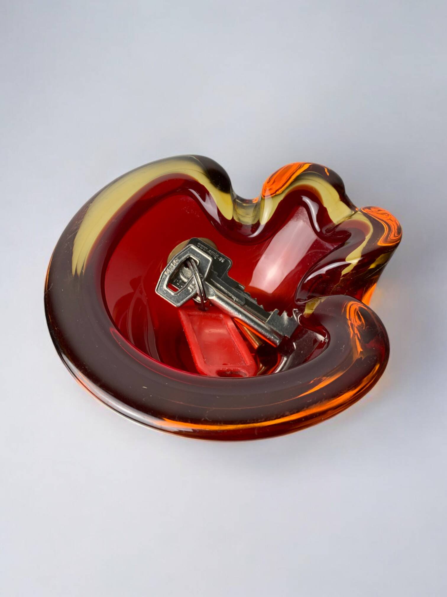 Red and Yellow Murano Glass Sommerso Pocket Tray by Flavio Poli