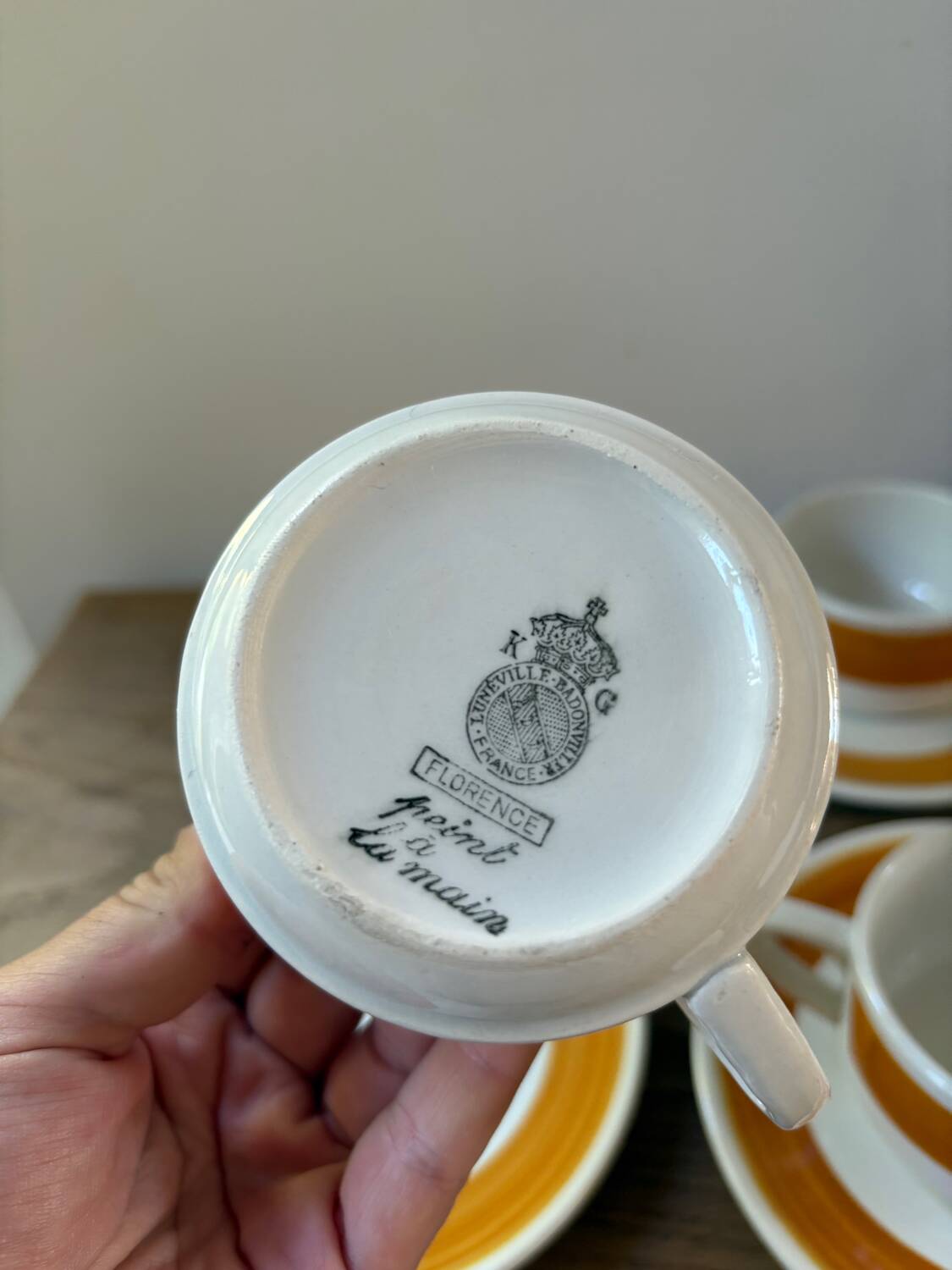 4 Luneville cups and saucers, Florence model, vintage