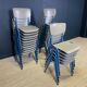 Lot of 25 gray wood school chairs with blue feet Netherlands 70s/80s