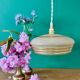 Suspension vintage lampshade in frosted yellow and gold glass