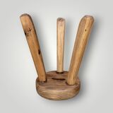 Antique brutalist tripod stool in solid wood
