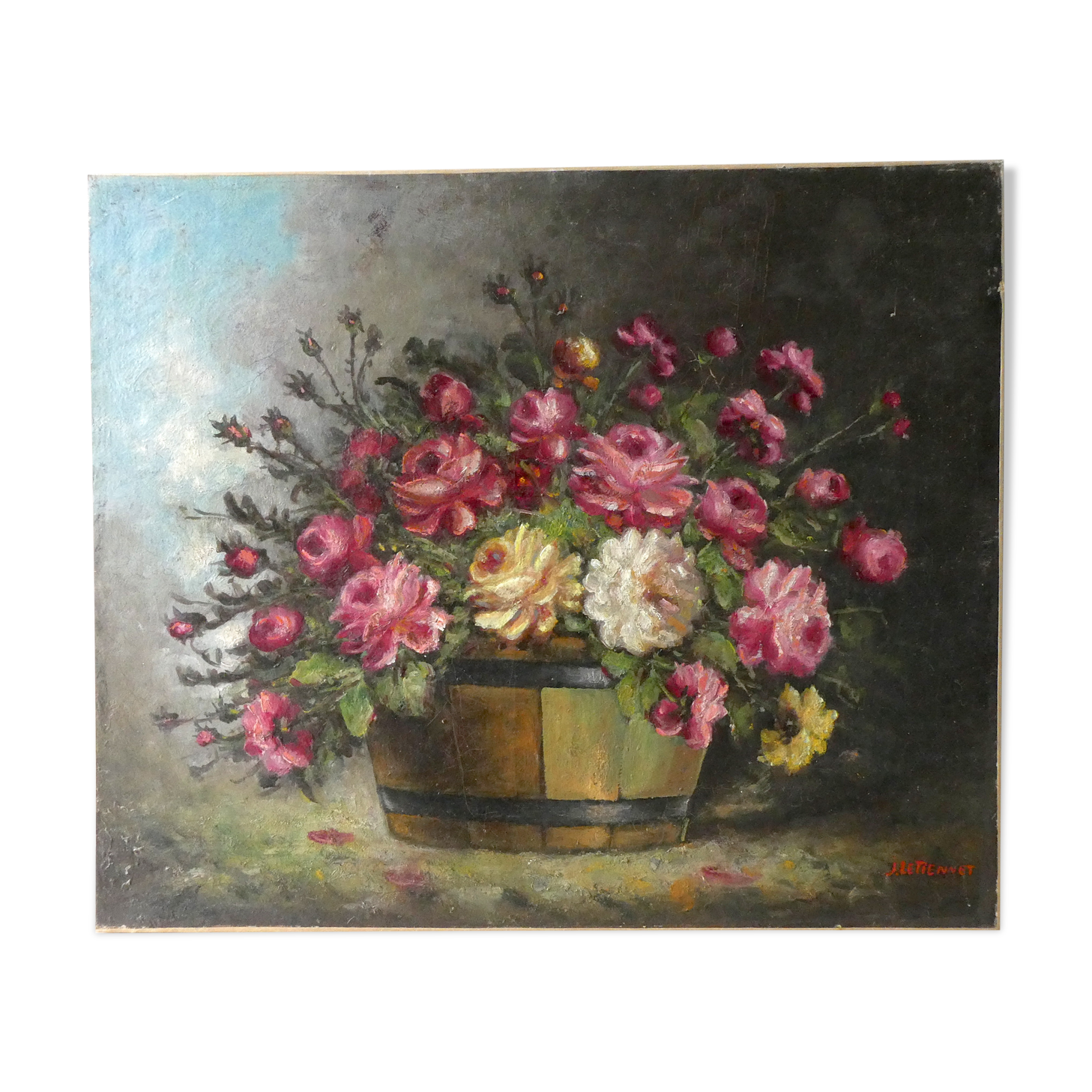 Painting, oil on canvas, still life, flower bouquet