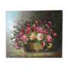 Tableau, huile sur toile, nature morte, bouquet de fleurs