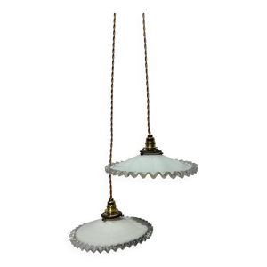 Paire de suspension opaline - griffe laiton