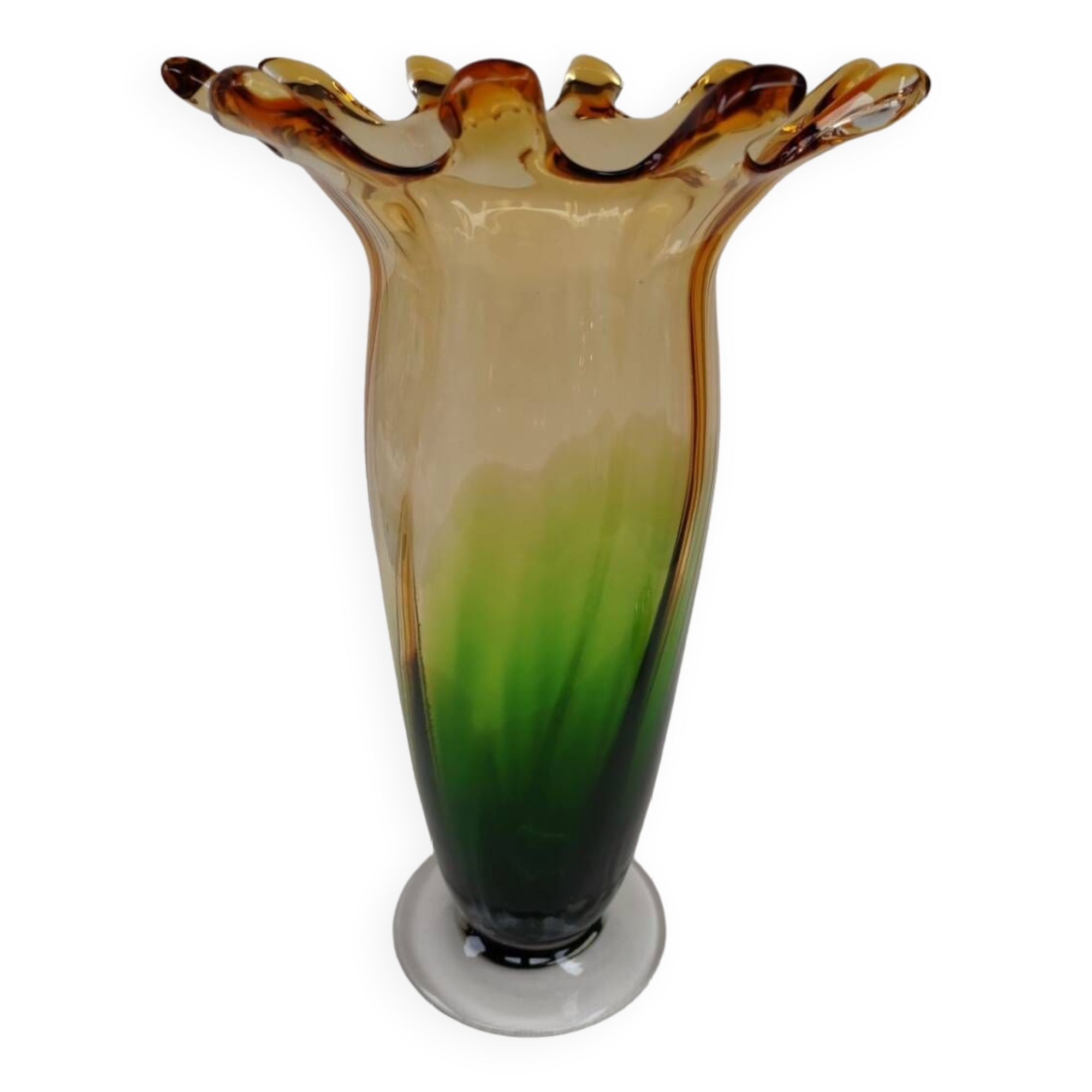 Very large two-tone glass vase, mid-20th century.