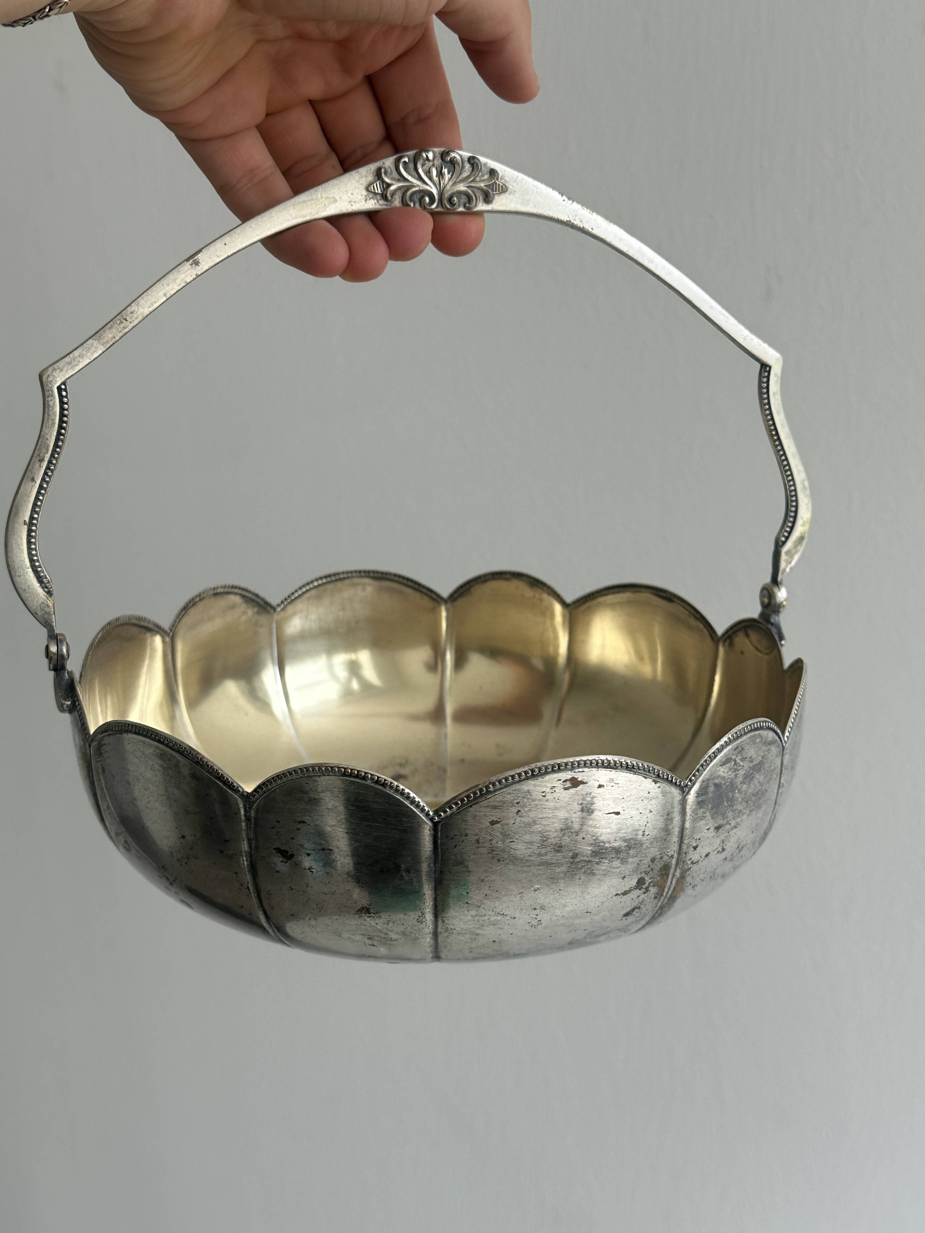 Antique glass and silver-plated metal dish