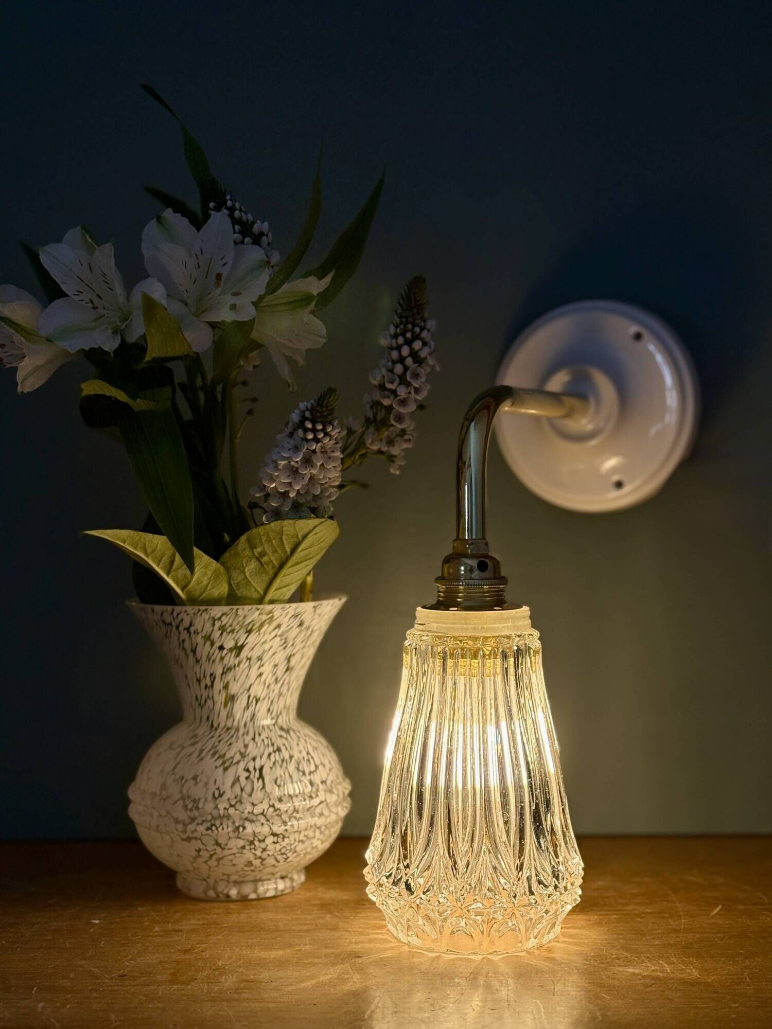 Vintage cut glass tulip wall light