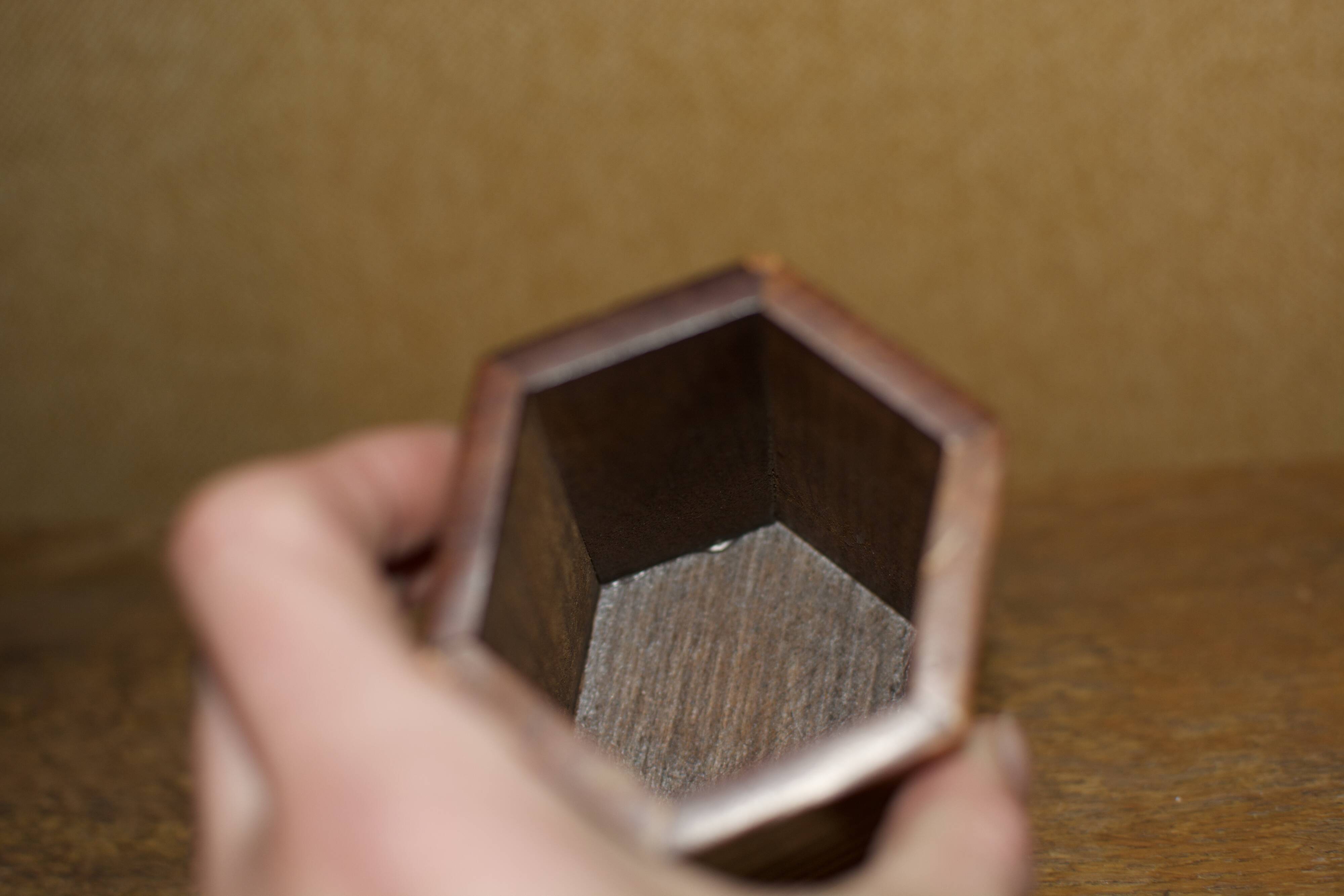 Vintage marquetry pencil pot