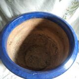 Blue ceramic planter with mosaic frieze