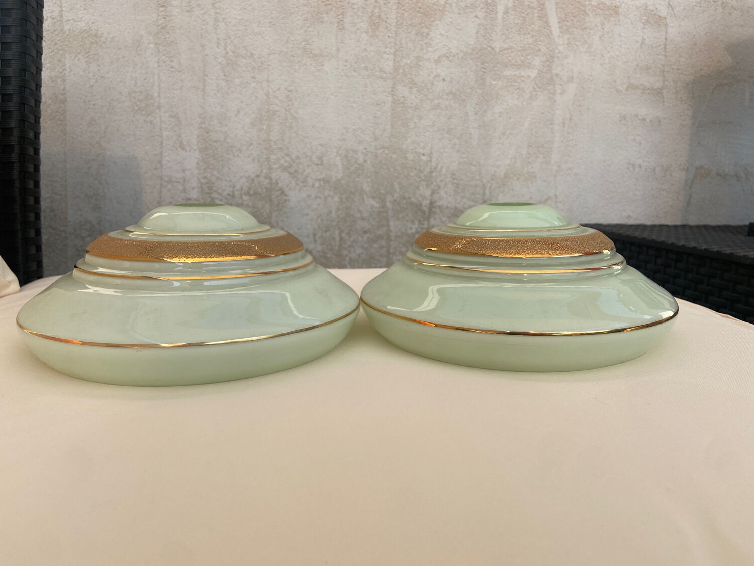 Set of 2 opaline lampshades water green and gold