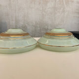 Set of 2 opaline lampshades water green and gold