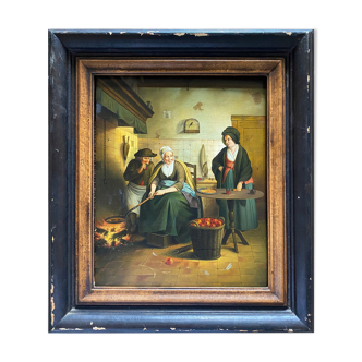 Old HSP painting "Interior scene" ec. of the North + frame