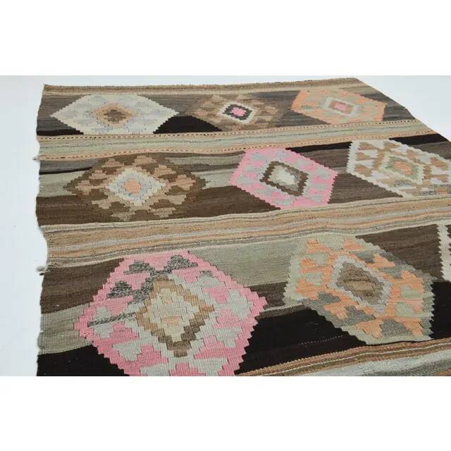 1970s Vintage Turkish Oushak Handmade  Tan Runner Rug  140x322
